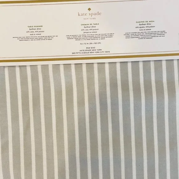 Kate Spade "Harbour Drive" Platnium, White Table Runner, cotton blend, 72" - Picture 3 of 10
